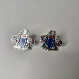 Silver and Blue Enamel Earrings